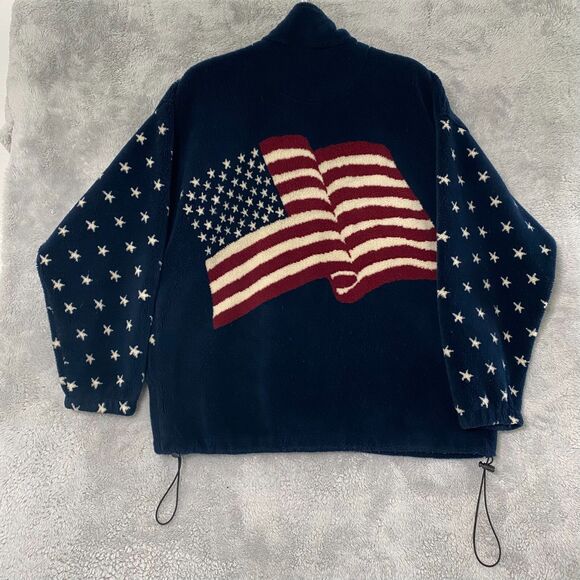 Bear‎ Ridge Outfitters Fleece Jacket Mens Large Full Zip Made USA Flag Stars - Picture 7 of 14